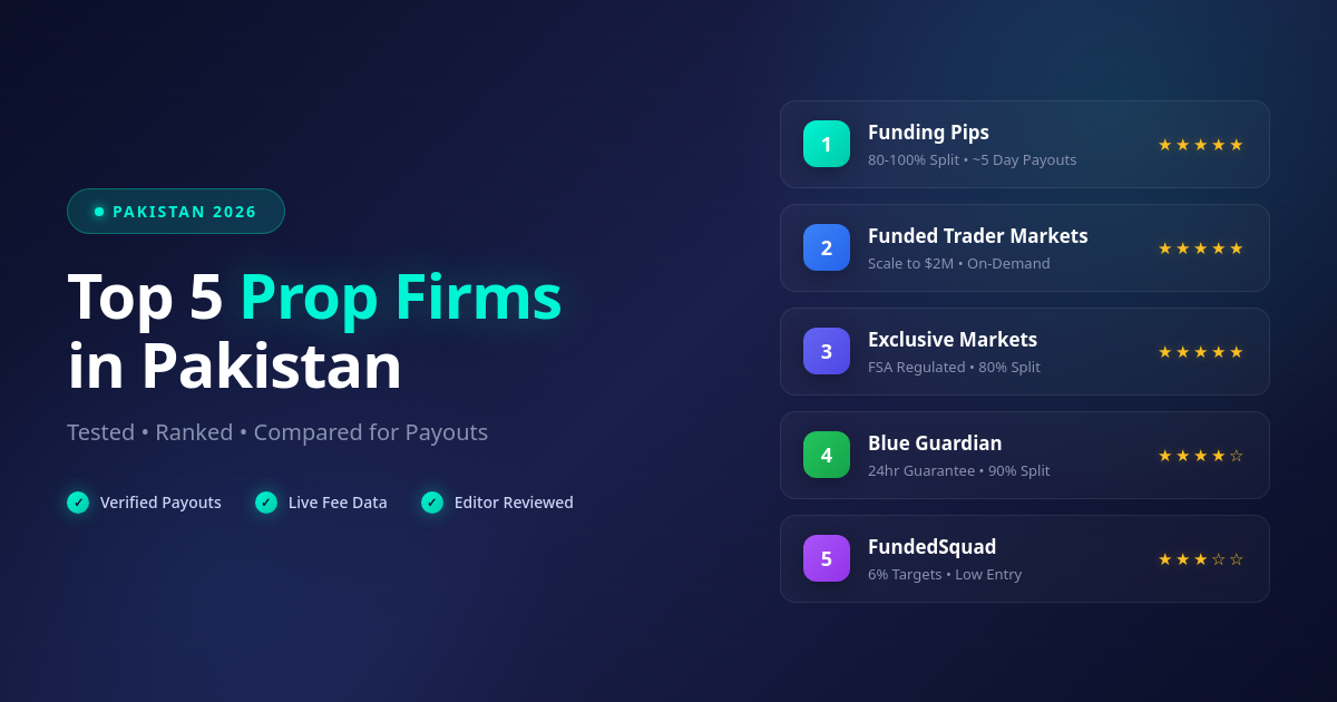 Best Prop Firms in Pakistan (2026): Top 5 Ranked & Compared